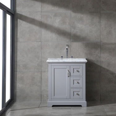 Eviva Houston 30″ Gray Bathroom Vanity w/ Double Ogee Edge White Carrara Top Vanity Eviva